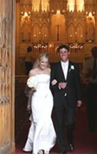 Bride and Groom Leaving Loretto Chapel